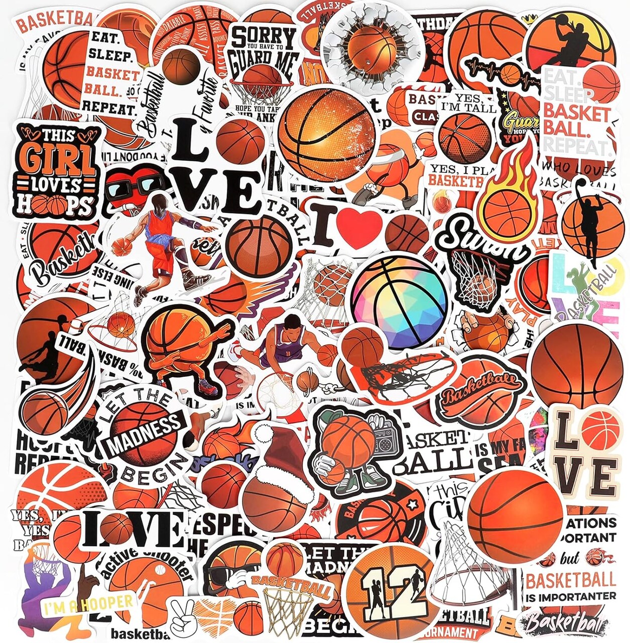 120 Pcs Basketball Stickers Cute Basketball Sticker Waterproof Vinyl Sticke for Water Bottles Laptop Skateboard Luggage Computer Stickes for Teens Girls Kids